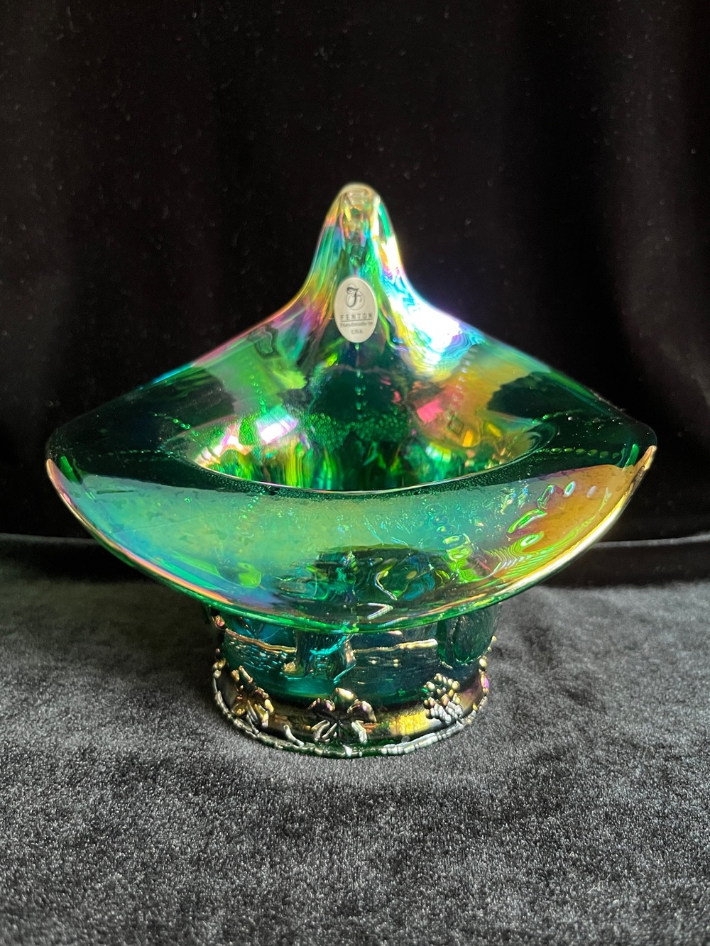 Fenton Jack in the Pulpit Spruce Emerald Green Frolicking Bears Carnival Glass